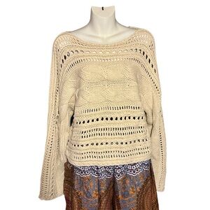 Off White Cable Knit Crew Neck Sweater